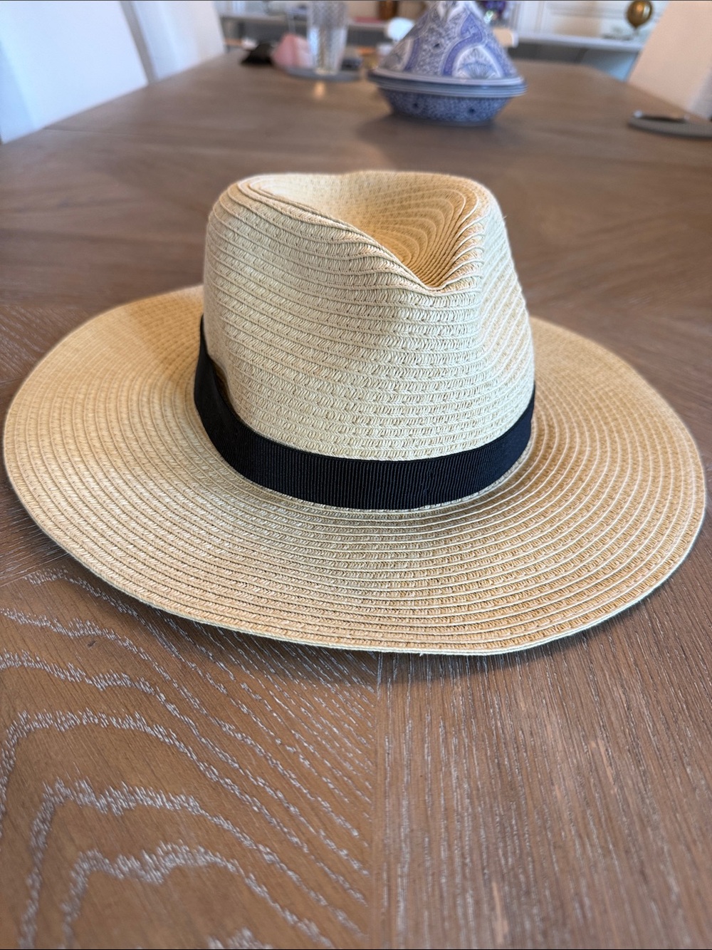 J. Crew Natural Straw Sun Hat with Black Trim